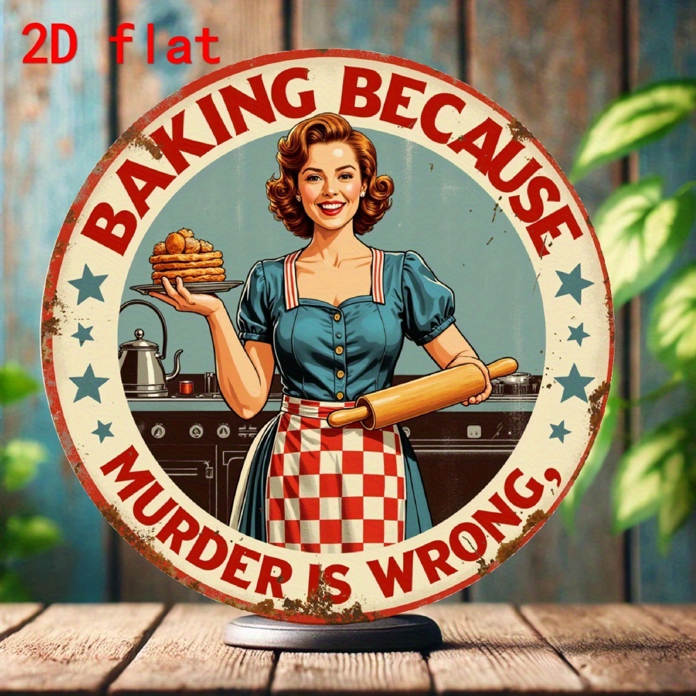 Kitchen Baking Quotes - Placa Redonda Vintage de Alumínio com