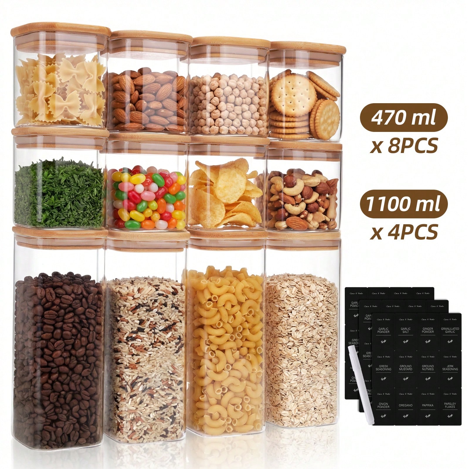 Kitchen Baking Canisters - Tomnk 12 recipientes de vidro para